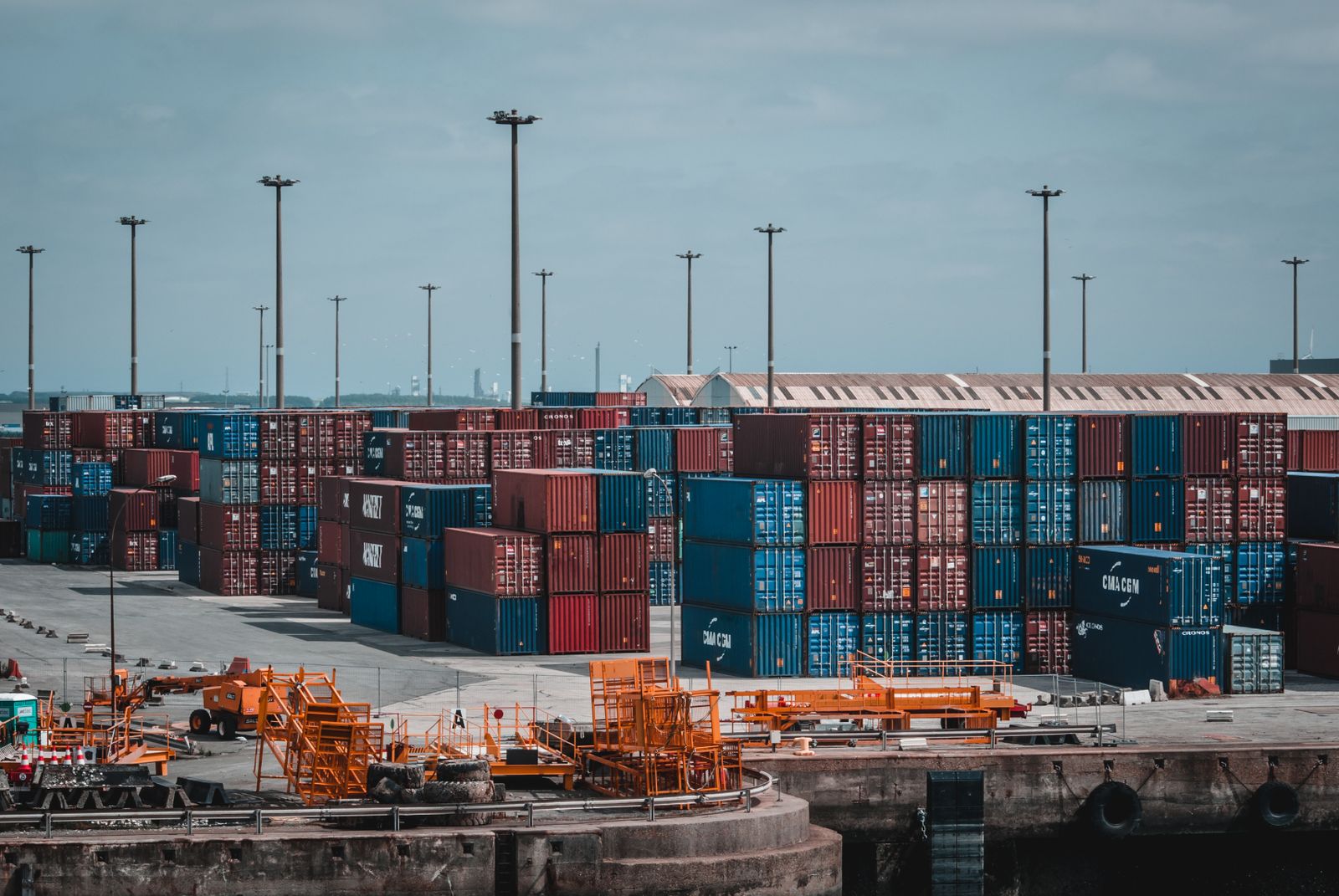 A container terminal beside the water