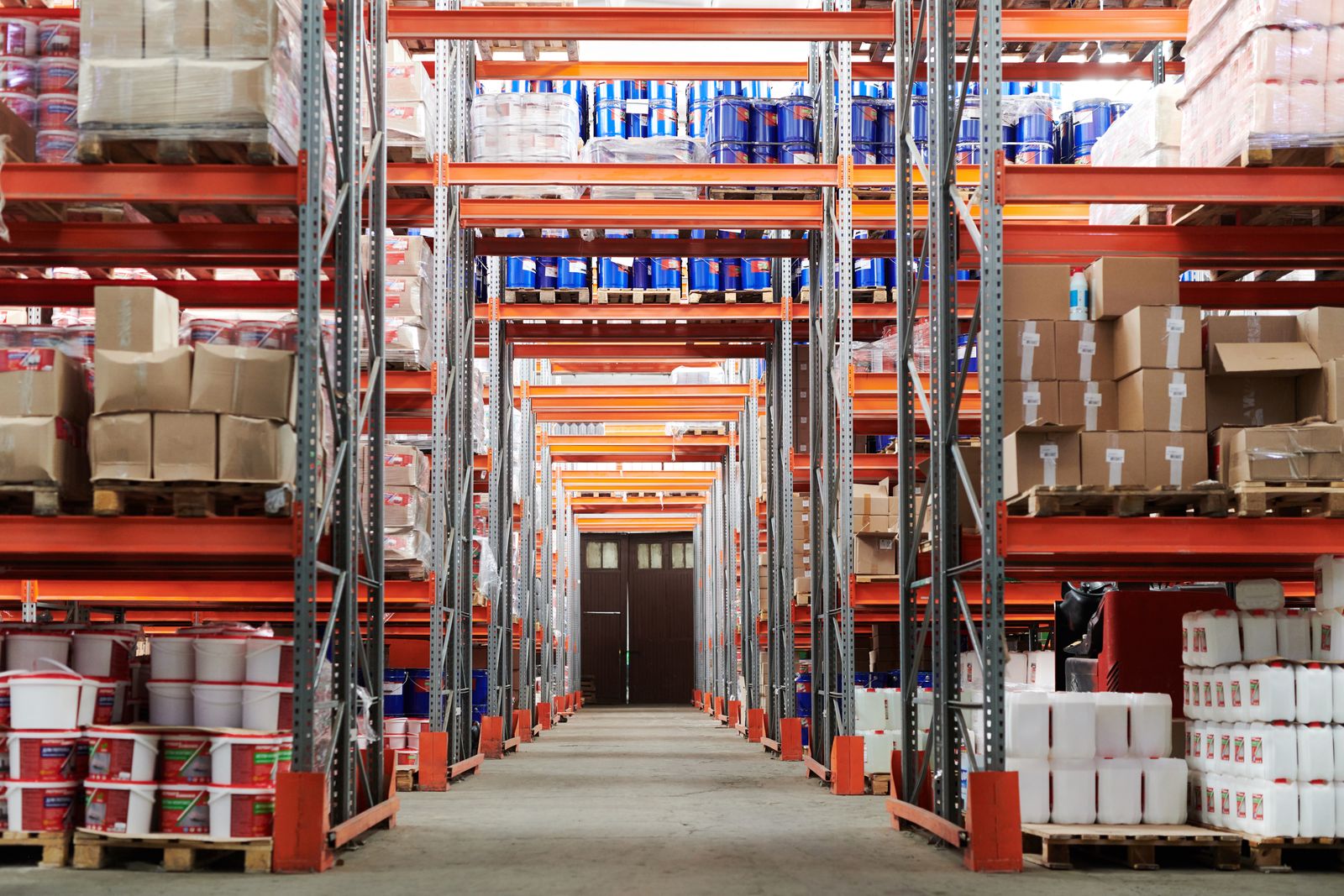 A warehouse aisle of stored goods