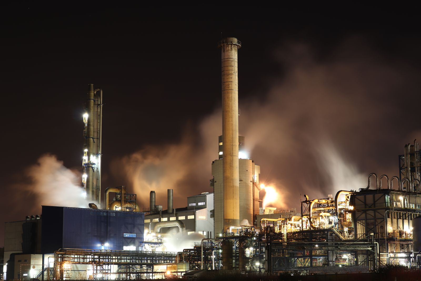 A processing plant operating at night